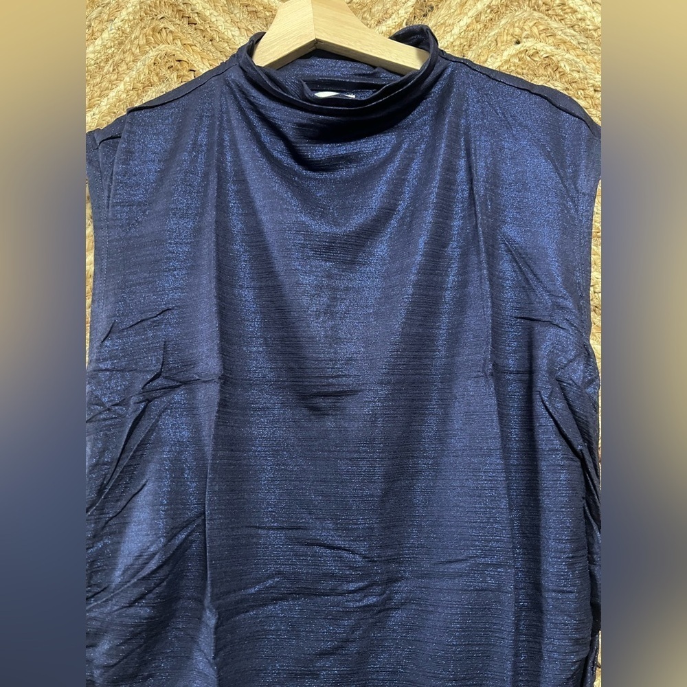 KIM & CAMI Women's Mock Neck Ruched Tank Top, Indigo, Size XL, NWOT - Picture 2 of 9